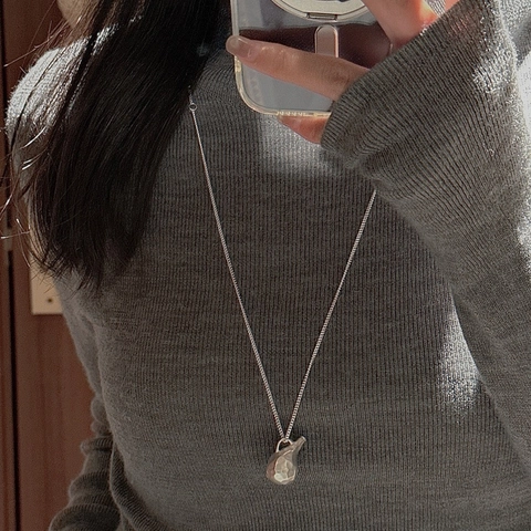 S925 Sterlingsilber Kessel Anhänger Halskette Vintage Gehämmerte Textur Matte Pullover Kette Minimalistisch Nische Schmuck Damen