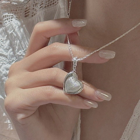 S925 Argent Sterling Design de Niche Coréen Texture Rétro Pendentif Cœur Brossé Bijoux Minimalistes Simples Cadeau Femme