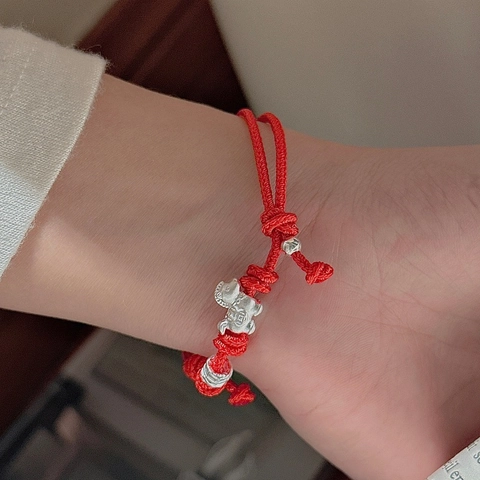 Minimalist 925 Sterling Silver Zodiac Horse Red Rope Bracelet Hand Woven Adjustable Red String Charm Jewelry Gift For Women
