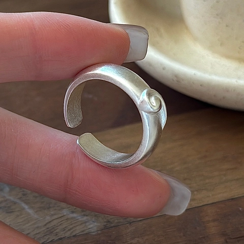 925 Sterling Silver Matte Spiral Swirl Adjustable Open Ring For Women Vintage Korean Style Minimalist Fashion Finger Ring Jewelry Gift