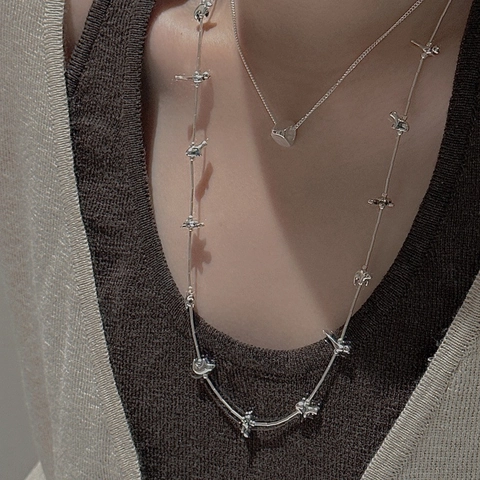 925 Sterling Silver Animal World Long Sweater Necklace For Women Vintage Design Elephant Bird Stars Moon Jewelry Gift