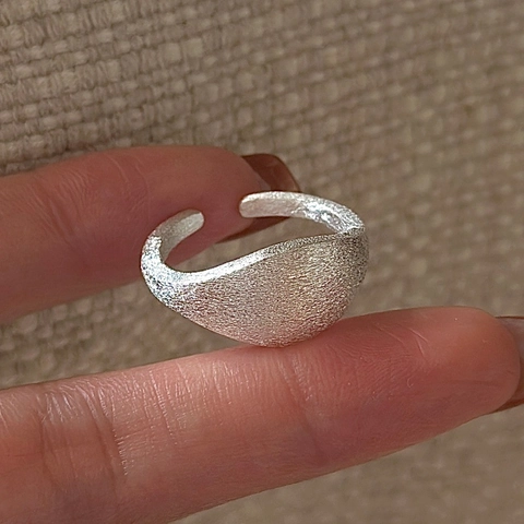 Bague Ouverte Ajustable en Argent Sterling S925 Brossé Minimaliste Coréen pour Femmes Design de Niche Vintage Bague Géométrique