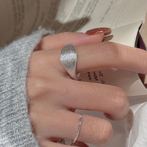 Bague Ouverte Ajustable en Argent Sterling S925 Brossé Minimaliste Coréen pour Femmes Design de Niche Vintage Bague Géométrique