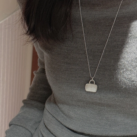 Collana con Ciondolo Borsa in Argento Sterling S925 Texture Spazzolata Design Minimalista Coreano Catena a Sfere Gioielli Donna