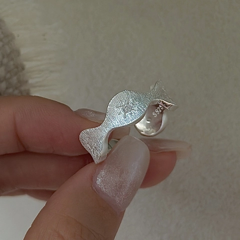 Retro 925 Sterlingsilber Welliger Offener Ring Für Damen Gebürstete Textur Stern Graviert Verstellbarer Mode Schmuck Ring