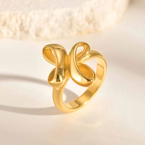 Roestvrij Stalen Onregelmatige Knoop Ring Voor Dames Goud Verguld Minimalistisch Geometrisch Vlinder Ontwerp Sieraden