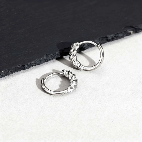 Minimalist Stainless Steel Twisted Hoop Earrings For Men Women Unisex Fashion Silver Color Twisted Rope Hoop Jewelry