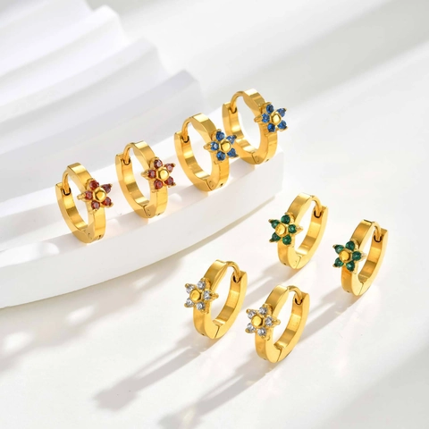 Edelstahl Blume Huggie Ohrringe Vergoldet Strass Blumen Creolen Für Damen Mode Schmuck Accessoires