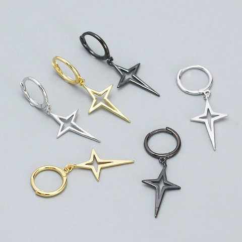 Pendientes de Aro con Colgante de Estrella del Norte de Plata de Ley 925 para Mujer Pendientes Colgantes de Estrella de Cuatro Puntas Joyería Coreana