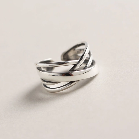 Anillo de Plata de Ley 925 con Línea de Devanado Irregular Estilo Retro Vintage Anillo Abierto Ajustable Joyería Minimalista Mujer