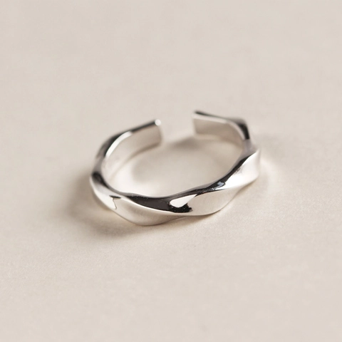 Anello Aperto Minimalista in Argento Sterling S925 da Donna Anello a Fascia Mobius Regolabile Gioielli Lucidi di Moda
