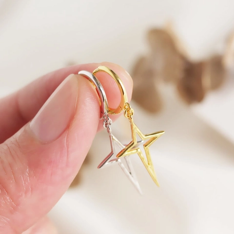 Pendientes de Aro con Colgante de Estrella del Norte de Plata de Ley 925 para Mujer Pendientes Colgantes de Estrella de Cuatro Puntas Joyería Coreana