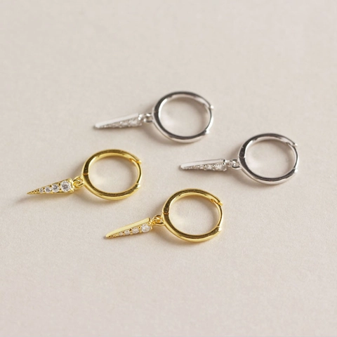 Orecchini a Cerchio con Punta a Triangolo in Argento Sterling 925 Orecchini Pendenti Minimalisti con Strass per Donna