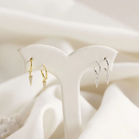 Orecchini a Cerchio con Punta a Triangolo in Argento Sterling 925 Orecchini Pendenti Minimalisti con Strass per Donna