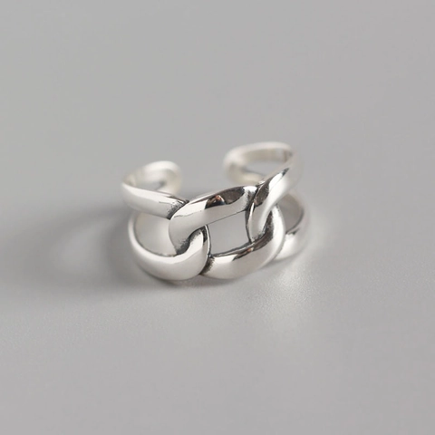 Anello Aperto Geometrico in Argento Sterling 925 da Donna Minimalista Doppia Catena Tessuta Invecchiato Retrò Anello Regolabile Gioielli di Moda