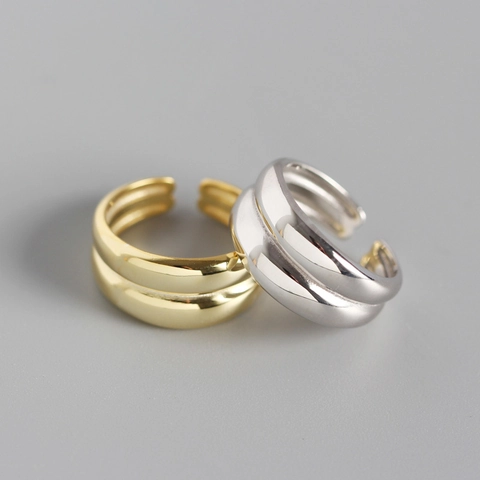 Minimalist 925 Sterling Silver Open Ring For Women Double Layer Adjustable Glossy Finger Ring Simple Geometric Jewelry