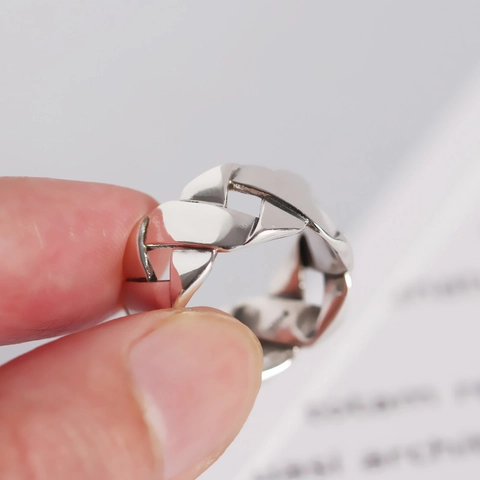 Retro S925 Sterlingsilber Gewebtes Breites Offenes Ring Einstellbarer Geometrischer Geflochtener Kettenfingerring Für Damen Herren Schmuck