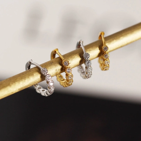 S925 Sterling Silver Hoop Earrings For Women Minimalist Rhinestone Inlaid Gold Silver Plated Geometric Huggie Jewelry