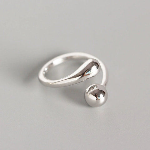 Minimalistisch 925 Sterlingsilber Offener Ring Für Damen Verstellbar Wassertropfen Rundperle Geometrisch Fingerring Koreanisch Schmuck Geschenk