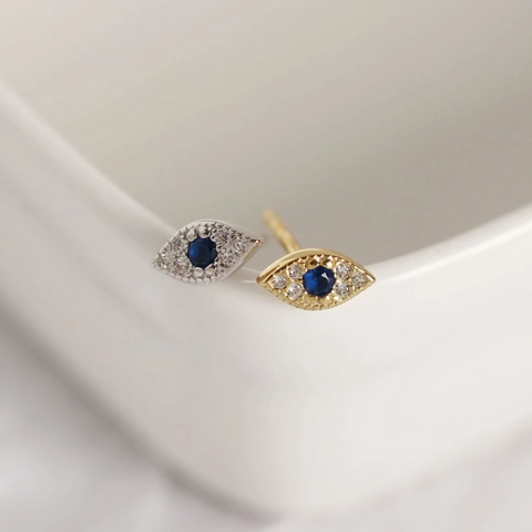 Orecchini a Bottone Malocchio in Argento Sterling 925 per Donna Strass Intarsiato Placcato Oro Argento Gioielli Minimalisti alla Moda