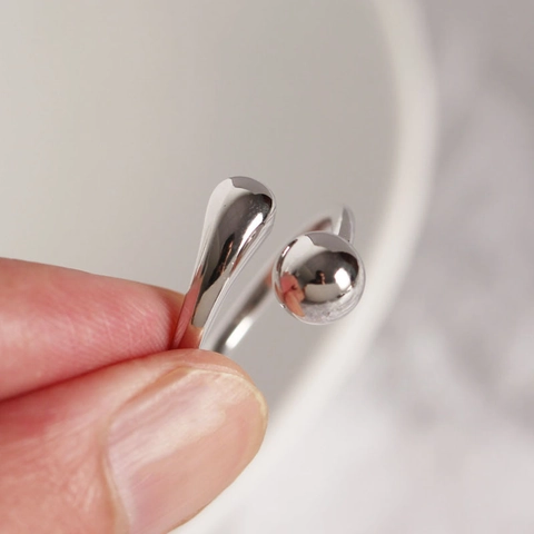Minimalistisch 925 Sterlingsilber Offener Ring Für Damen Verstellbar Wassertropfen Rundperle Geometrisch Fingerring Koreanisch Schmuck Geschenk
