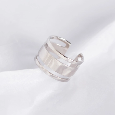 Koreanischer Stil S925 Sterlingsilber Mehrschichtiger Glatter Linien Offener Ring Für Damen Minimalist Verstellbar Geometrischer Ring