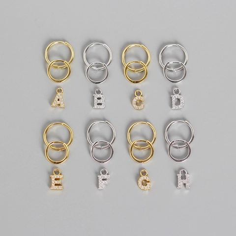 925 Sterling Silver Rhinestone Initial Letter Stud Earrings For Women Personalized Alphabet Gold Silver Hoop Earrings Fashion Jewelry Gift