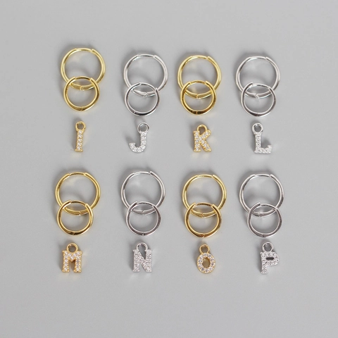 925 Sterling Silver Rhinestone Initial Letter Stud Earrings For Women Personalized Alphabet Gold Silver Hoop Earrings Fashion Jewelry Gift