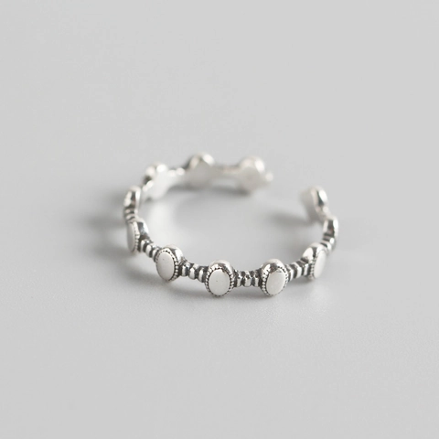 S925 Sterlingsilber Retro Geometrisch Offener Ring Für Damen Minimalistisch Verstellbar Antik Kette Perlen Fingerring Koreanisch INS Schmuck