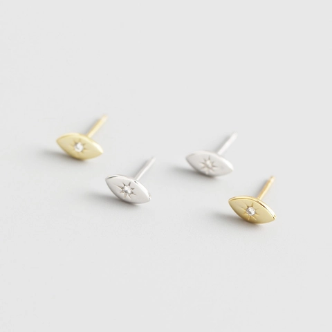 Orecchini a Bottone a Forma di Occhio in Argento Sterling 925 Minimalisti Stella Strass Intarsiati Oro Argento Donna
