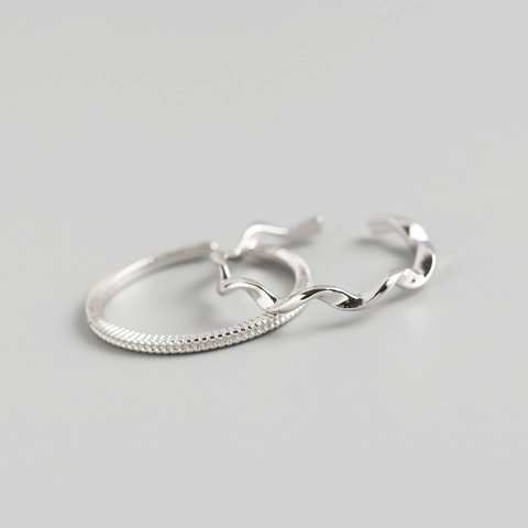 Minimalist 925 Sterling Silver Mobius Twisted Open Ring For Women Japanese Korean Style Geometric Wave Beaded Adjustable Fine Jewelry