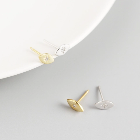 Orecchini a Bottone a Forma di Occhio in Argento Sterling 925 Minimalisti Stella Strass Intarsiati Oro Argento Donna