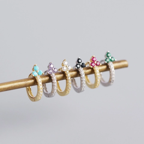 925 Sterling Silver Flower Clover Hoop Earrings Rhinestone Inlaid Pave Huggie Earrings For Women Fashion Jewelry Accessories