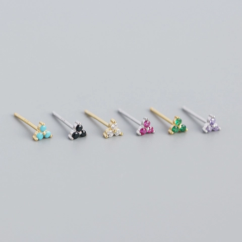 925 Sterling Silver Geometric Clover Stud Earrings For Women Rhinestone Inlaid Platinum Gold Plated Versatile Tiny Earrings