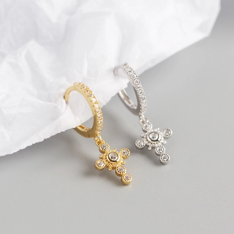 Luxe 925 Sterling Zilveren Kruis Hanger Oorbellen Voor Dames Strass Religieuze Vintage Mode Sieraden Cadeau