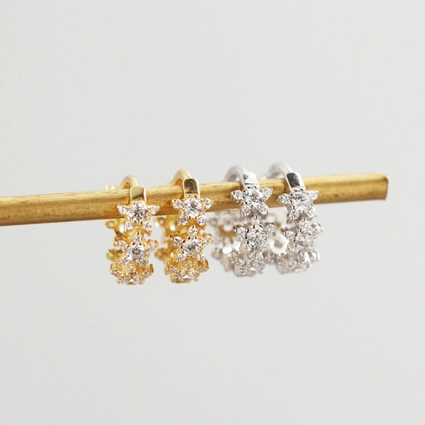 Orecchini a Cerchio Pentacolo a Stella in Argento Sterling 925 Orecchini Huggie Geometrici di Lusso con Strass Gioielli da Donna Oro Argento