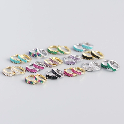 S925 Sterling Silver Baguette Zirconia Huggie Hoop Earrings Geometric Plated Gold Silver Fashion Jewelry For Women Gift