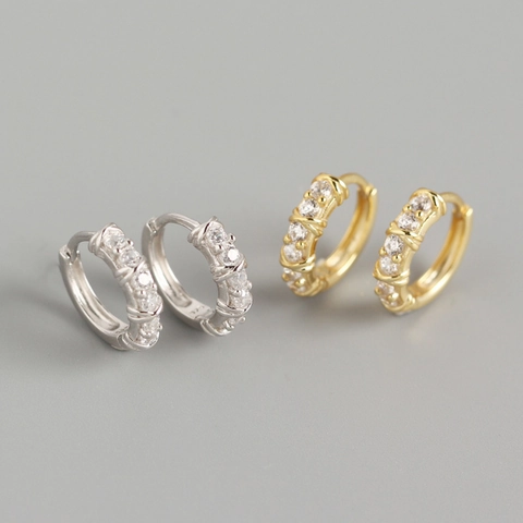 925 Sterling Silver Geometric Rhinestone Hoop Earrings For Women Minimalist Elegant Gold Silver Inlaid Ear Buckle Jewelry