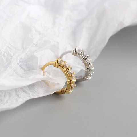 925 Sterling Silver Geometric Rhinestone Hoop Earrings For Women Minimalist Elegant Gold Silver Inlaid Ear Buckle Jewelry