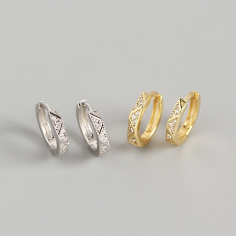 S925 Sterling Zilver Geometrische Facet Zirconia Oorbellen Goud Zilver Vergulde Minimalistische Huggie Oorbellen Vrouwen Sieraden