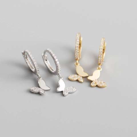 Orecchini a Cerchio con Farfalla in Argento Sterling 925 per Donna Pendenti con Strass Luccicanti a Forma di Animale Gioielli