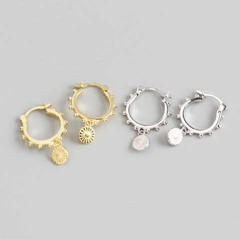 Orecchini a Cerchio Geometrici in Argento Sterling S925 Con Pendente a Sole Orecchini Huggie Con Perline Placcati Oro Platino Per Gioielli Da Donna Regalo