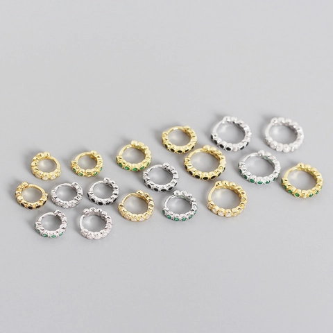 925 Sterling Silver Huggie Hoop Earrings For Women Minimalist Geometric Rhinestone Inlaid Gold Silver Earring Piercing Jewelry