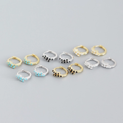 Orecchini a Cerchio in Argento Sterling 925 Minimalisti per Donna Orecchini Huggie Leggeri Geometrici con Strass Intarsiati Gioielli