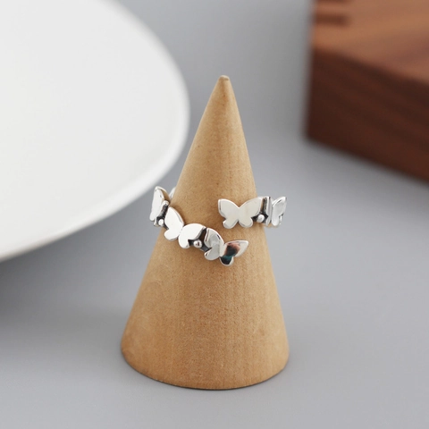 S925 Sterling Silber Schmetterling Offener Ring Für Damen Vintage Verwittert Verstellbarer Fingerring Koreanischer Stil Schmuck Geschenk