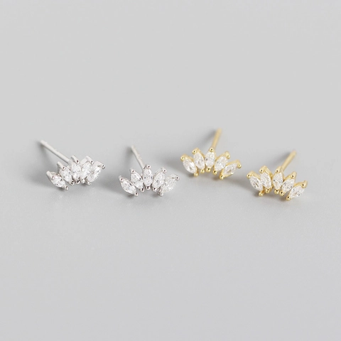 Minimalistische 925 Sterling Zilveren Oorknopjes Met Marquise Strass Kroon Waaiervorm Geometrische Sieraden Voor Vrouwen Goud Zilver