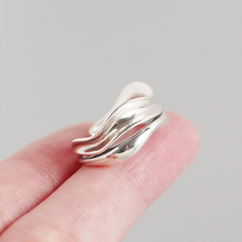 925 Sterlingsilber Minimalistisch Welle Mehrlagig Offen Ring Vintage Gequält Verstellbar Fingerring Schmuck Für Damen