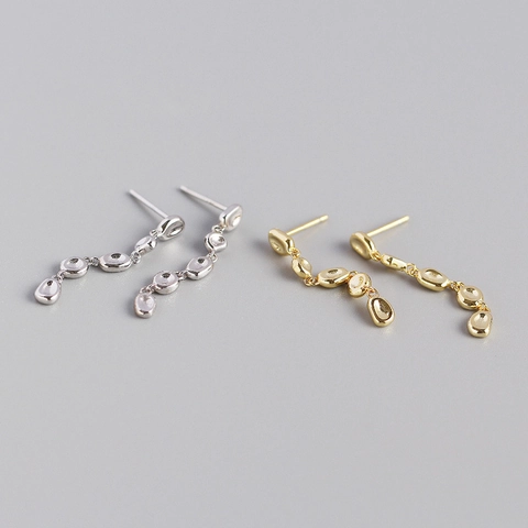 Orecchini Pendenti in Argento Sterling 925 con Design a Ciottoli Irregolari Stile in Metallo Liquido Organico per Donna