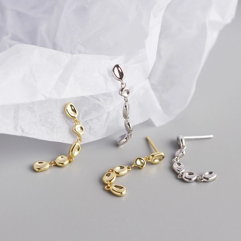 Orecchini Pendenti in Argento Sterling 925 con Design a Ciottoli Irregolari Stile in Metallo Liquido Organico per Donna