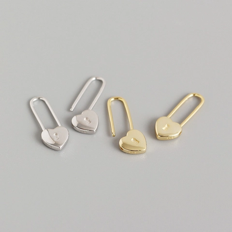 925 Sterling Zilver Hartslot Hangende Oorbellen Voor Dames Franse Lichte Luxe Stijl Veiligheidsspeld Haak Goud Zilveren Oorbellen Sieraden